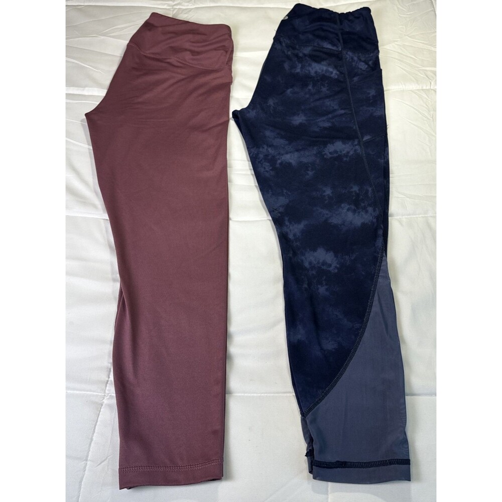 Lot of 2 Velocity Women’s Navy Plum Yoga Pants Capri Leggings High Waist Size L